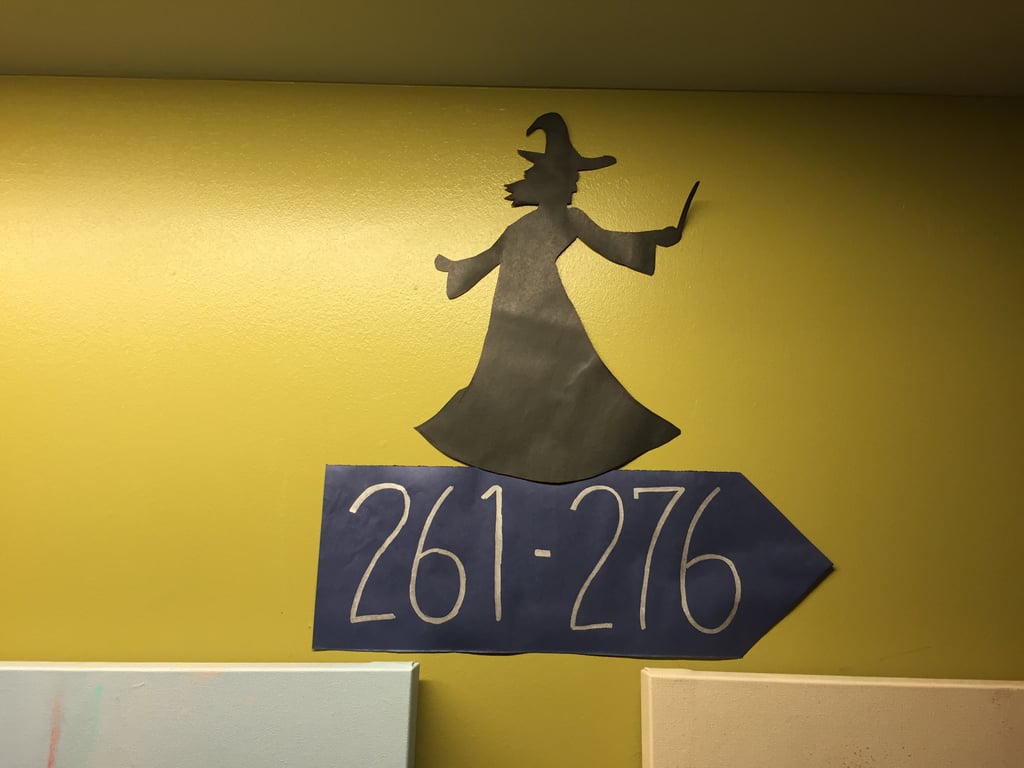 ". . . witches on the other. I modeled the silhouettes off restroom signs at The Wizarding World of Harry Potter."