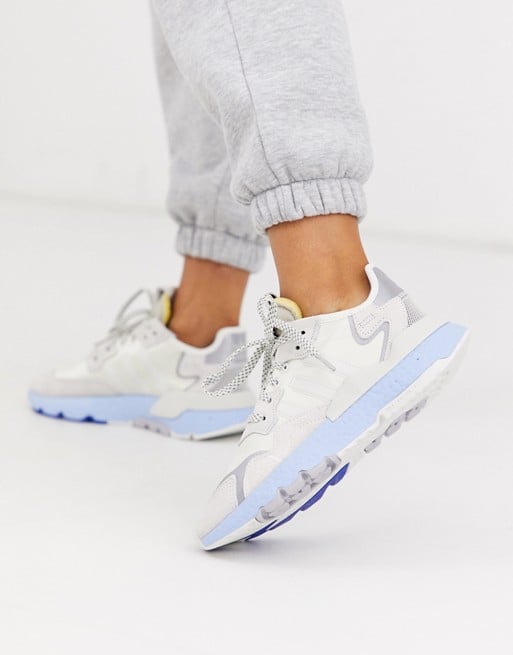 Adidas Originals Nite Jogger Sneaker in White and Blue