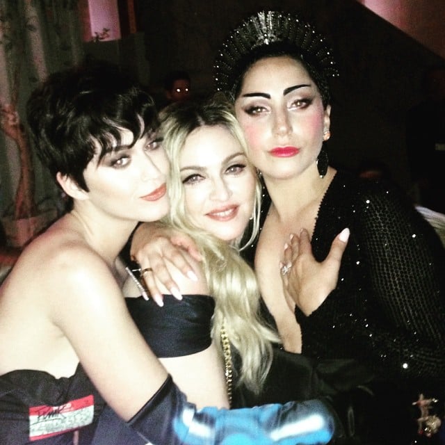 Madonna was in a Katy Perry and Lady Gaga sandwich. "Girls night out.......... Kissing the Ring........Finally! #metball," she joked in her Instagram caption. Katy later regrammed the snap. "dropping our single tomorrow #stolethispicfromM #MONSTERCATREBELHEARTS," she wrote, calling out their fanbases.