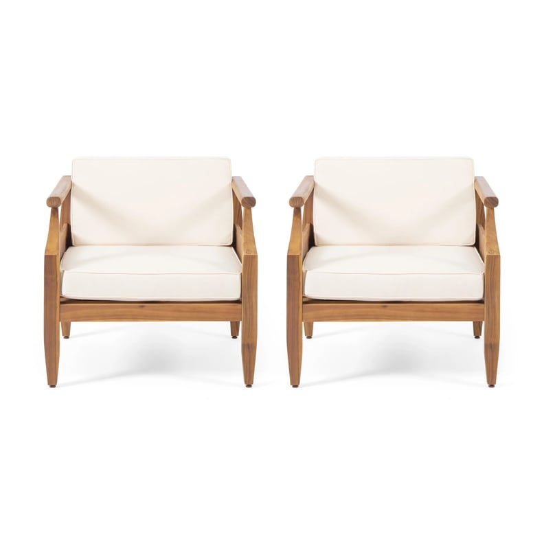 A Set of Two: Noble House Sloane Outdoor Mid-Century Modern Acacia Wood Club Chair