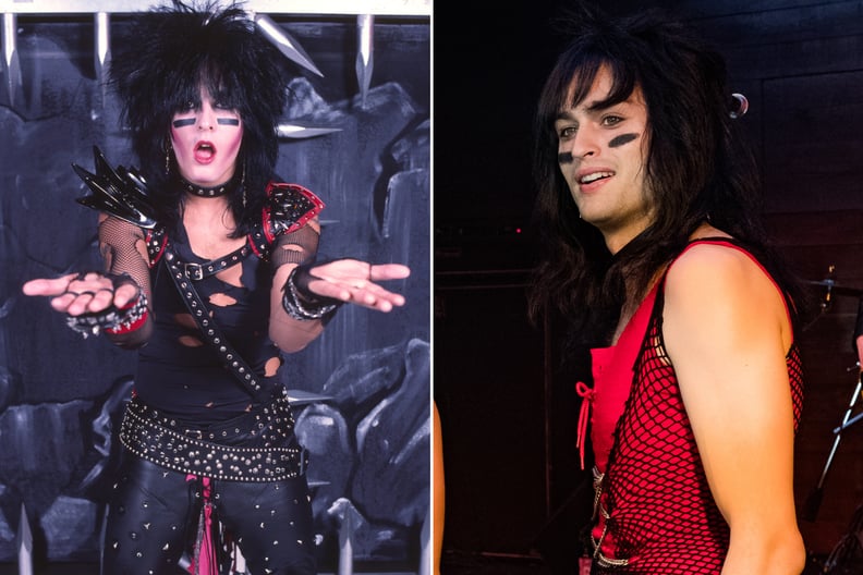Nikki Sixx in 1983 and Douglas Booth in The Dirt