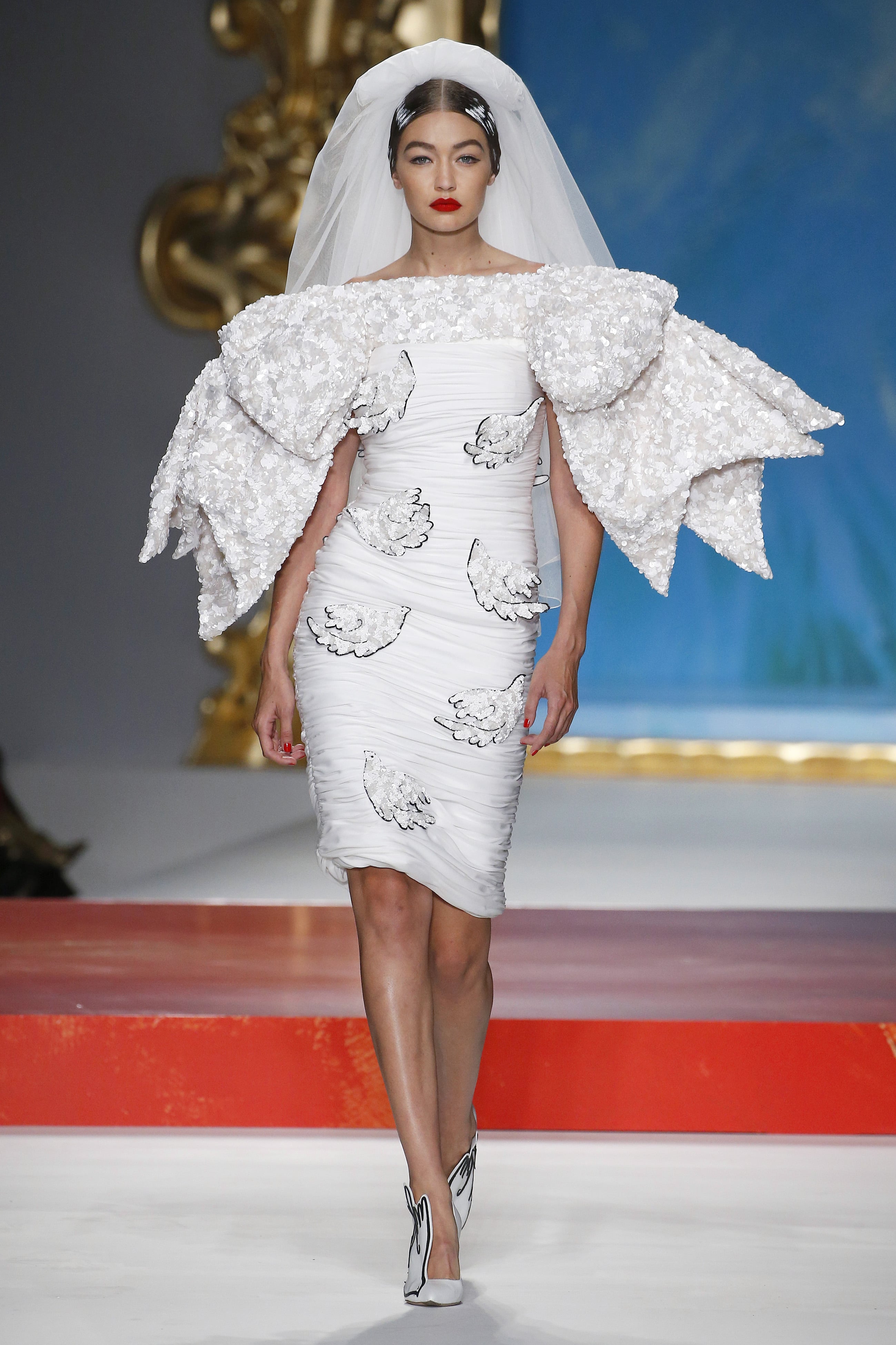 Gigi Hadid Wearing a Wedding Dress at the Moschino 2020 Show