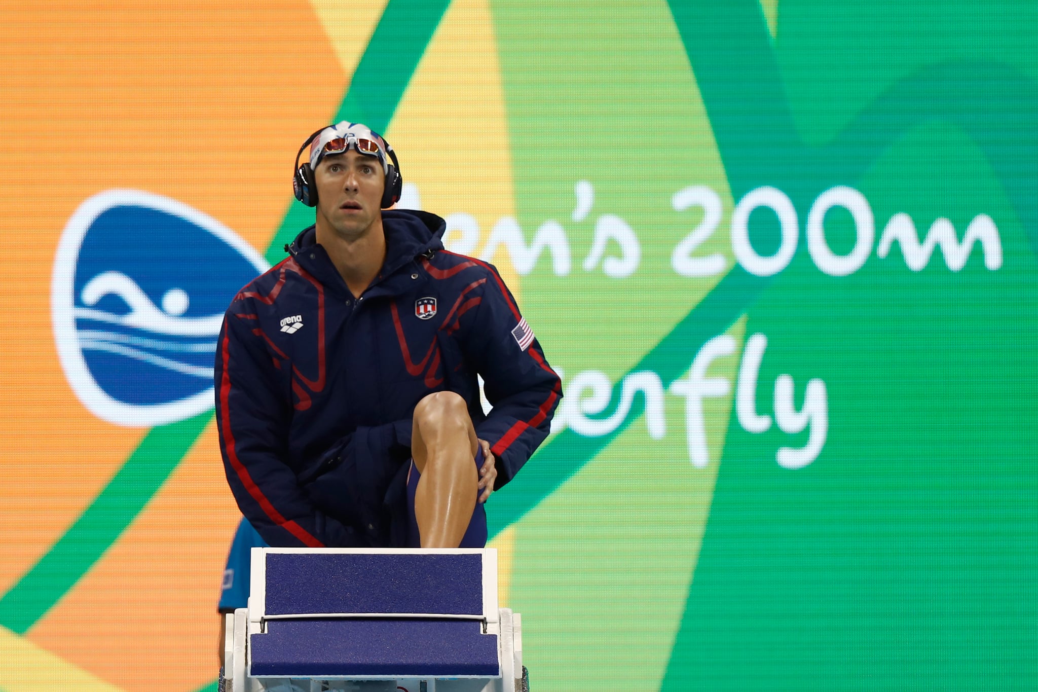 RIO DE JANEIRO, BRAZIL - AUGUST 08:  Michael Phelps of the United States prepares for his Men's 200m Butterfly heat on Day 3 of the Rio 2016 Olympic Games at the Olympic Aquatics Stadium on August 8, 2016 in Rio de Janeiro, Brazil.  (Photo by Clive Rose/Getty Images)