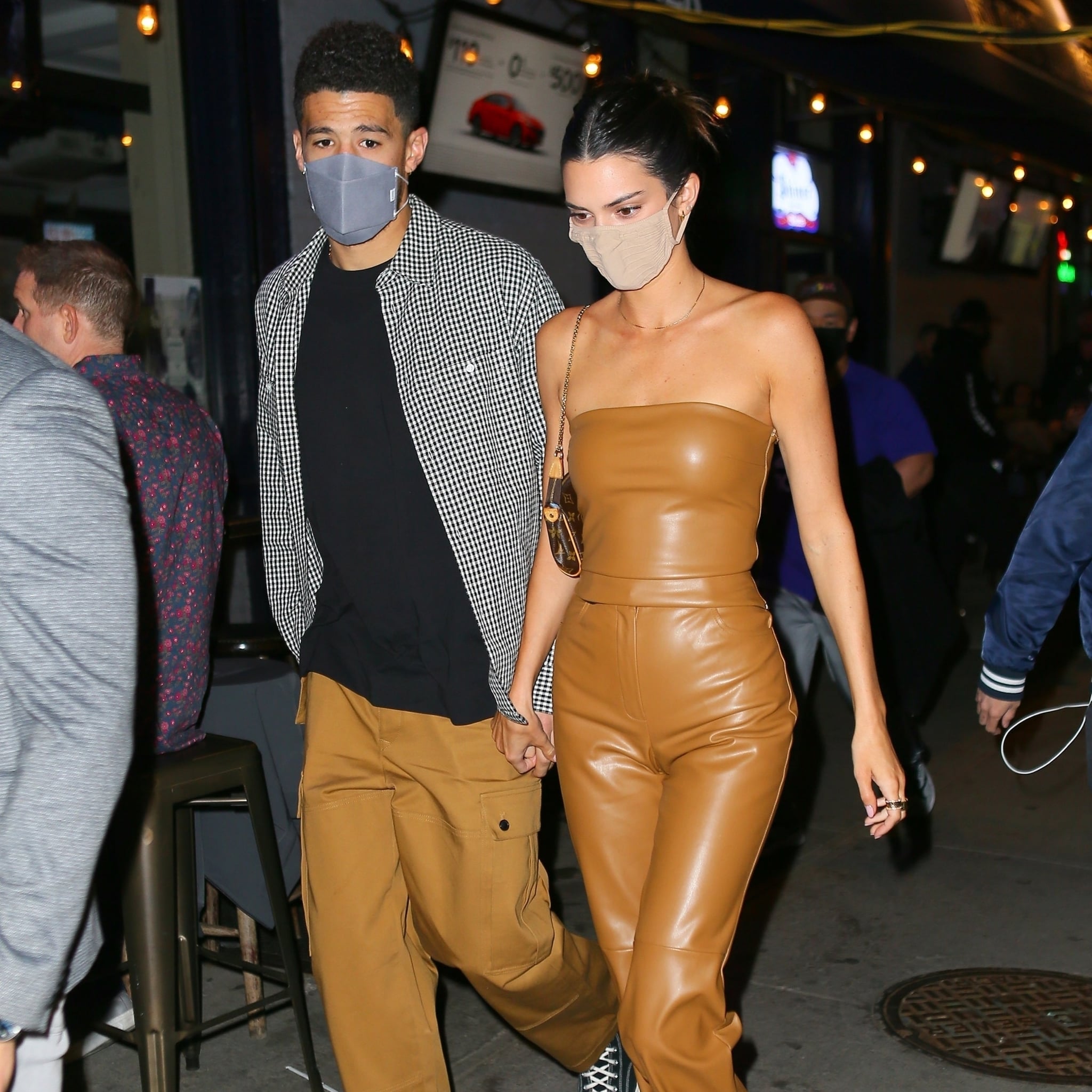 Kendall Jenner Brown Vegan Leather Outfit With Devin Booker | POPSUGAR  Fashion