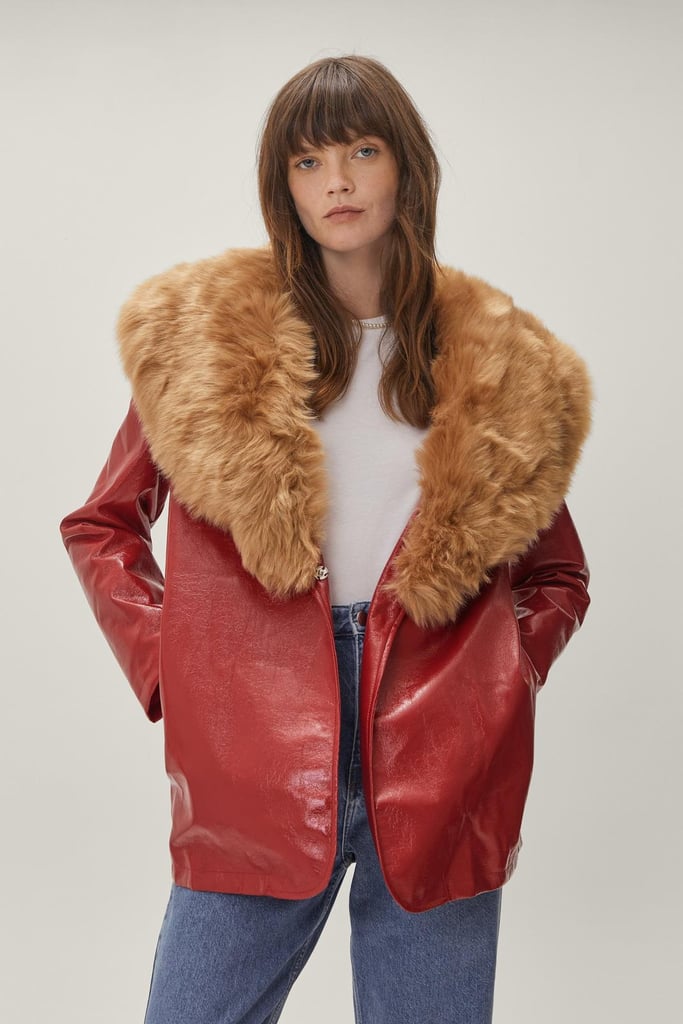 Nasty Gal Vinyl Faux Fur Trim Jacket