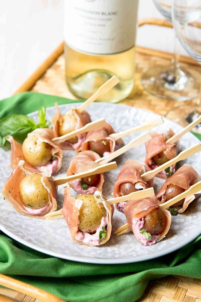 Prosciutto Potato Skewers With Cherry Goat Cheese