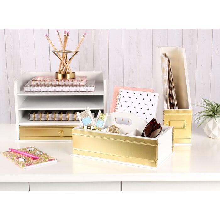 Industrious Desktop Wood Letter Tray with 3 Trays and Drawer