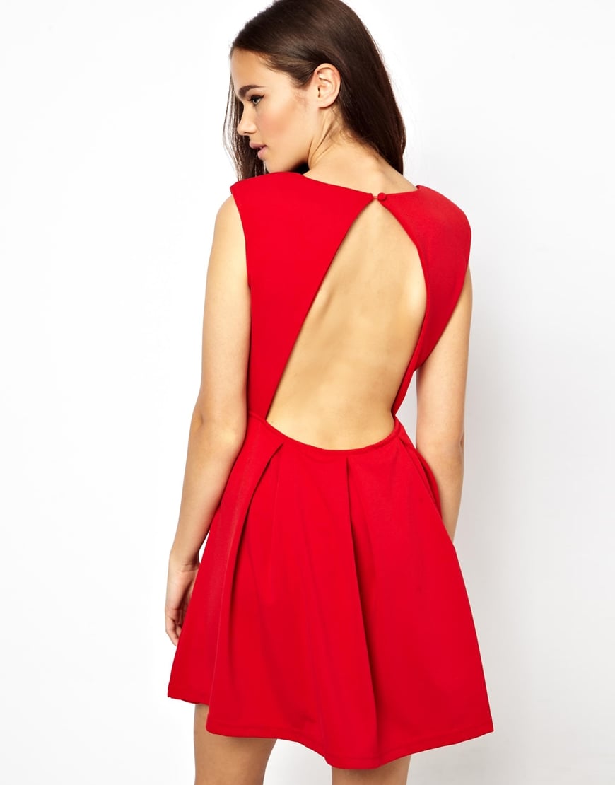 red backless skater dress