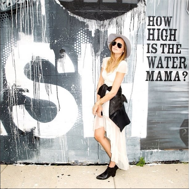 Tying your goto leather jacket around your waist is an easy way to