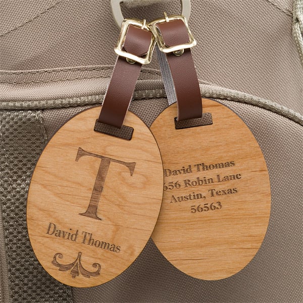 Classic Monogram Personalized Wood Luggage Tag