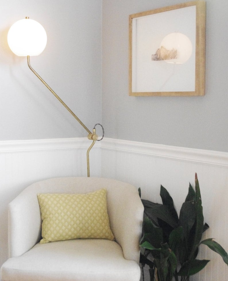 Etsy Bent Brass Floor Lamp with Opal Globe Shade
