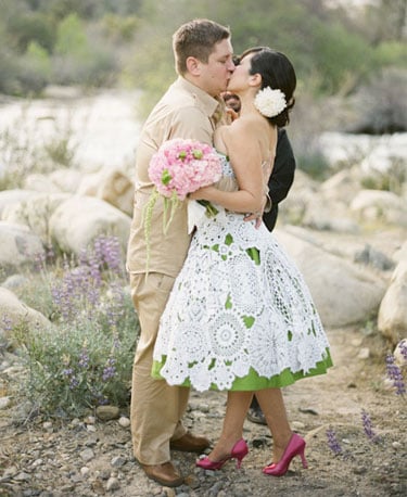 The Cost
One of the key benefits of a just-us ceremony is saving big bucks. From paying for family members' flights to food for 100-plus guests to elaborate floral centerpieces, the wedding tab racks up fast. True newlywed bliss is starting off a debt-free life together. This bride saved on the dress by making it herself!
Photo by Gia Canali Photography via 100 Layer Cake