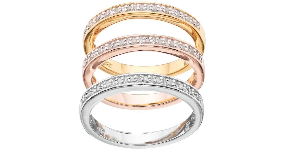 Kohl's TriTone Sterling Silver 1/4 Carat T.W. Diamond Stack Ring Set