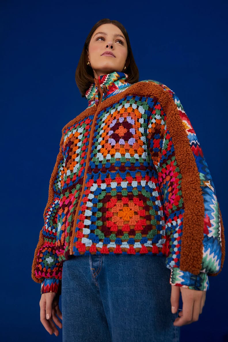 Farm Rio Crochet Colorful Forest Reversible Puffer Jacket