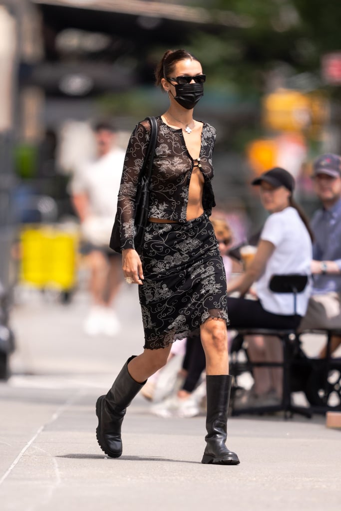 Bella Hadid's Susamusa Sheer Shirt and Floral Midi Skirt