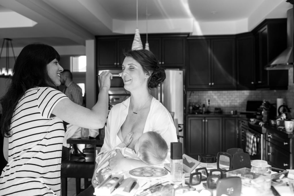 Photo of Bride and Bridesmaids Breastfeeding Together