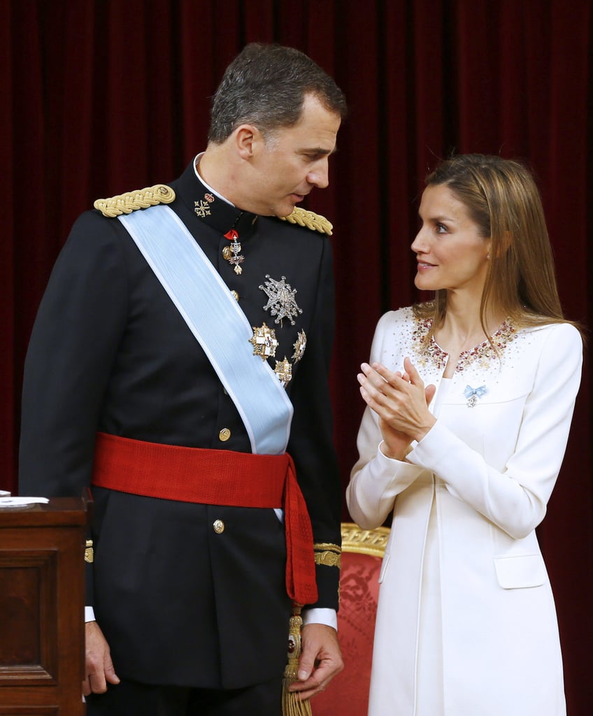 King Felipe and Queen Letizia of Spain had a sweet moment at their coronation ceremony in Madrid on Thursday.