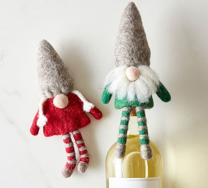 Handmade Gnome and Gnomette Wool Wine Bottle Toppers