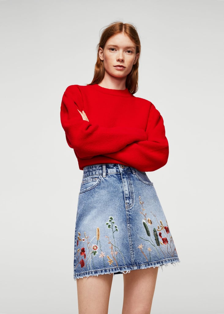 Mango Embroidered Denim Skirt