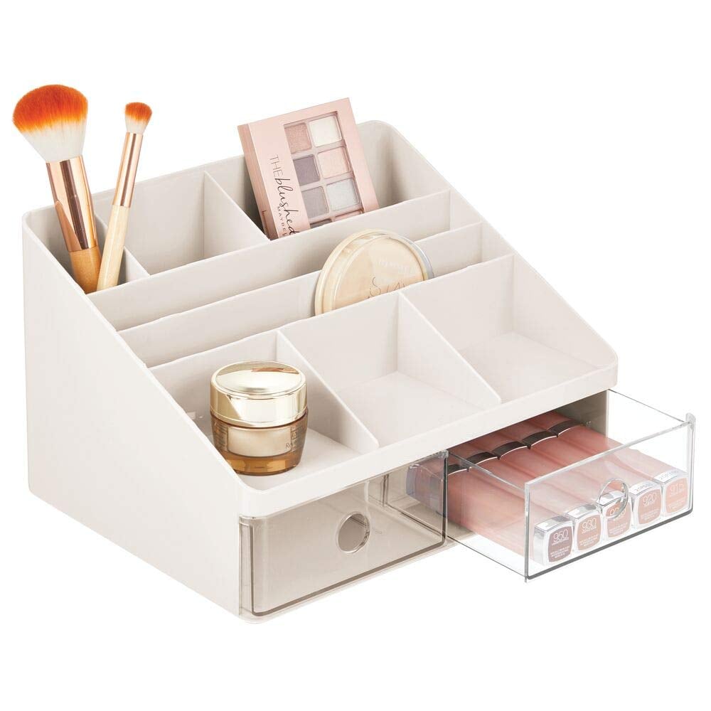 mDesign Plastic Tiered, Divided Makeup Organiser Storage Shelf