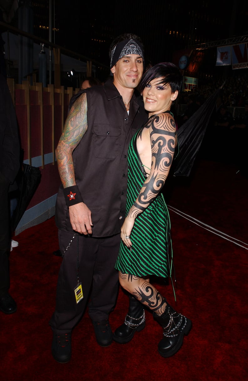 2002: Pink and Carey Hart hit the red carpet together in these rocker-cool outfits.