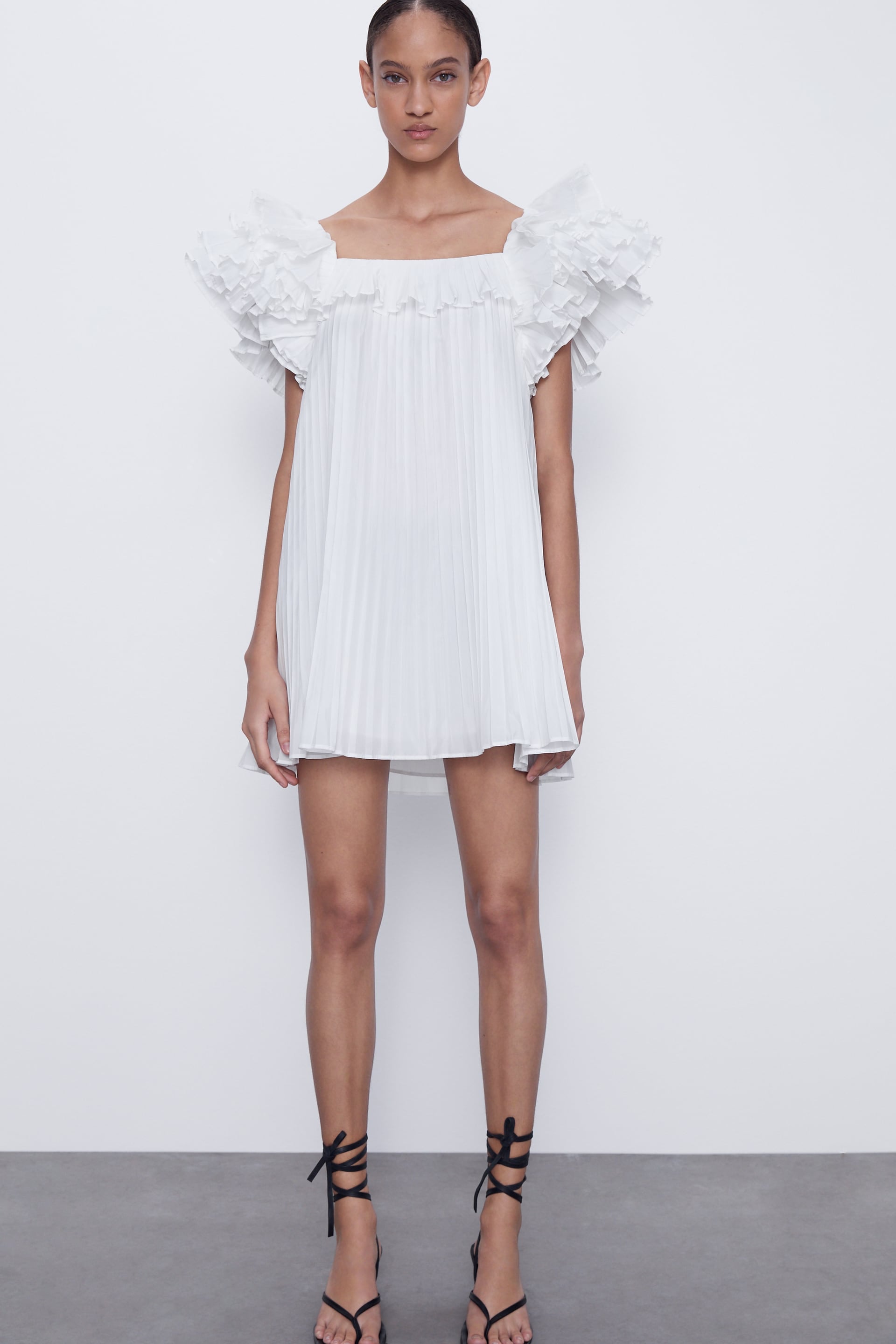 white zara pleated dress