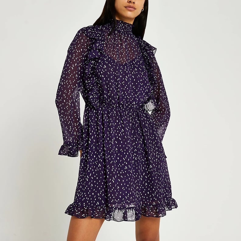 A Polka-Dotted Dress: River Island Purple Spot Print Ruffled Dress