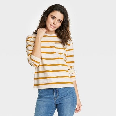 Long Sleeve Round Neck Pocket T-Shirt 