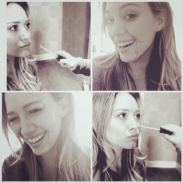 Hilary Duff shared this series of adorable snaps while her son, Luca Comrie, helped do her makeup.
Source: Instagram user hilaryduff