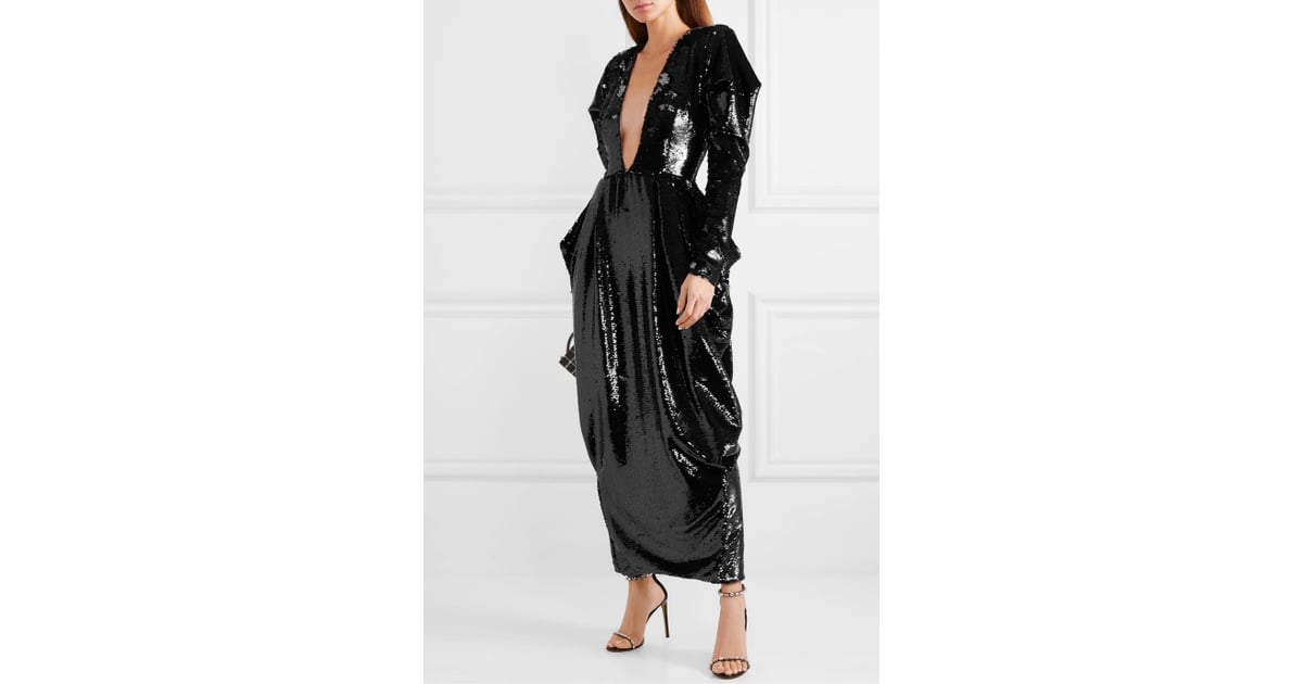 Alexandre Vauthier Draped Sequined Chiffon Gown | Kylie Jenner's Black ...