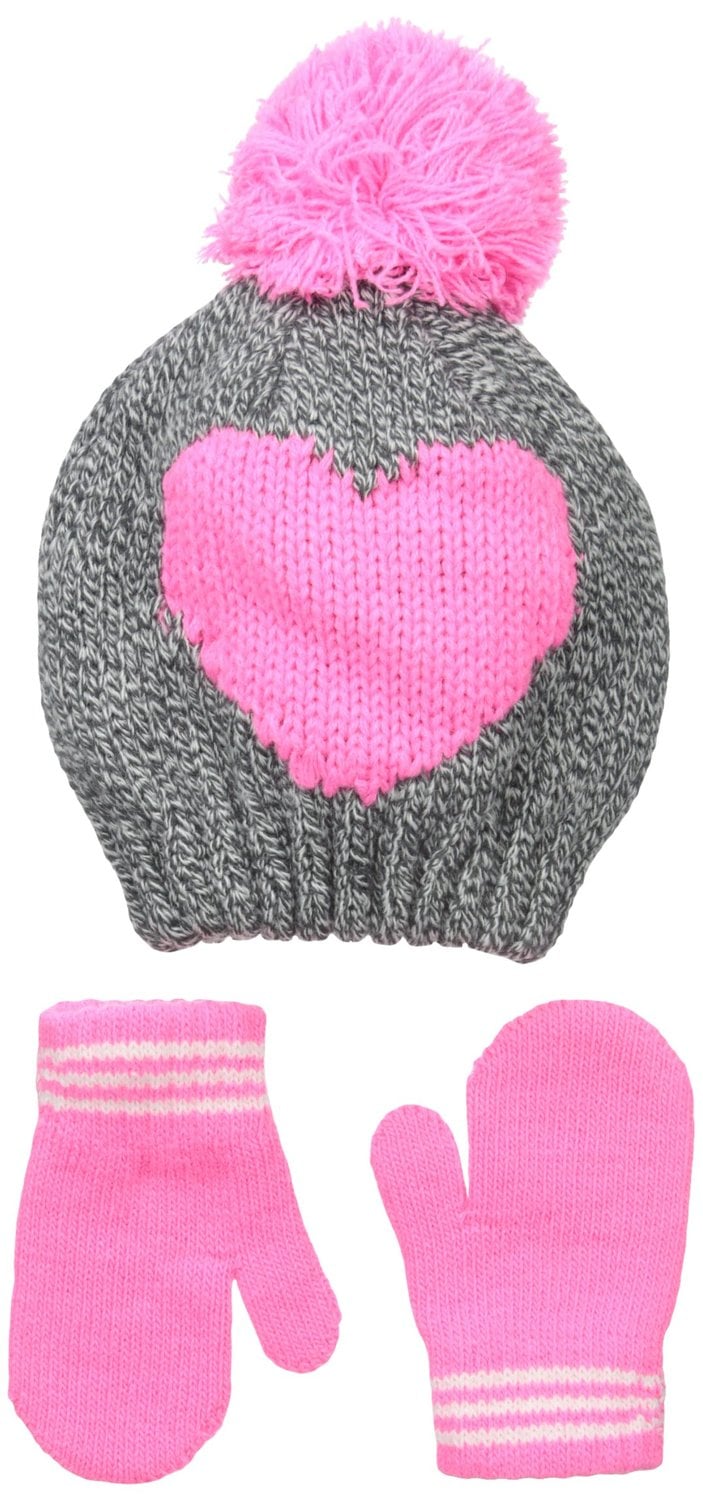Knit Heart Icon Hat and Mitten Set
