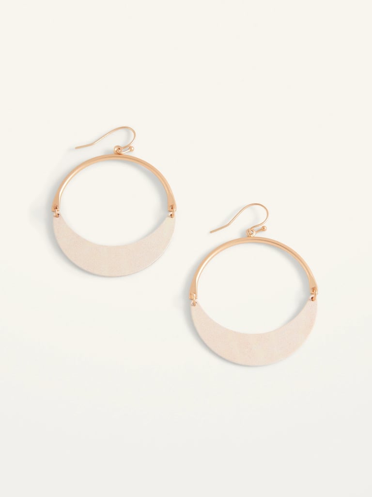 Gold-Tone Beige Dangling Hoop Earrings