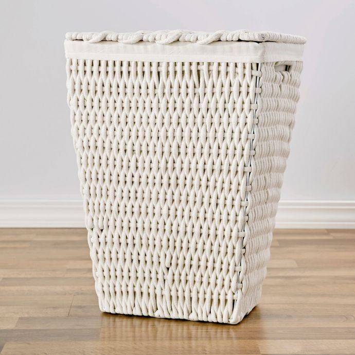 Cotton Rope Laundry Hamper With Lid In White Bed Bath Beyond