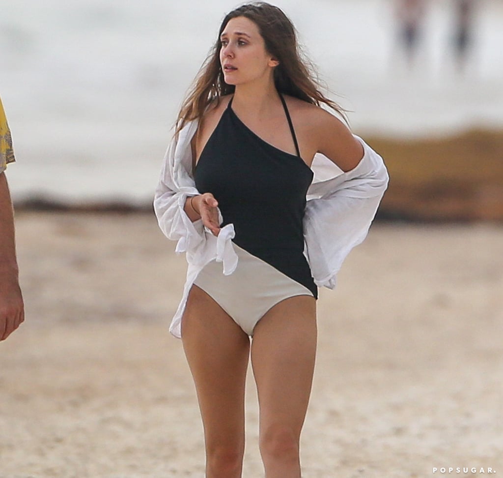 Elizabeth Olsens Black And White One Piece Swimsuit 2018 Popsugar Fashion Uk 