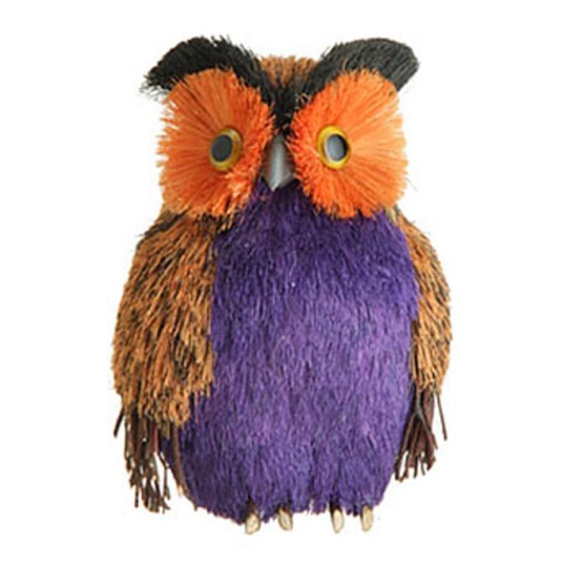 Purple and Orange Bristley Sisal Owl Halloween Tabletop Decoration