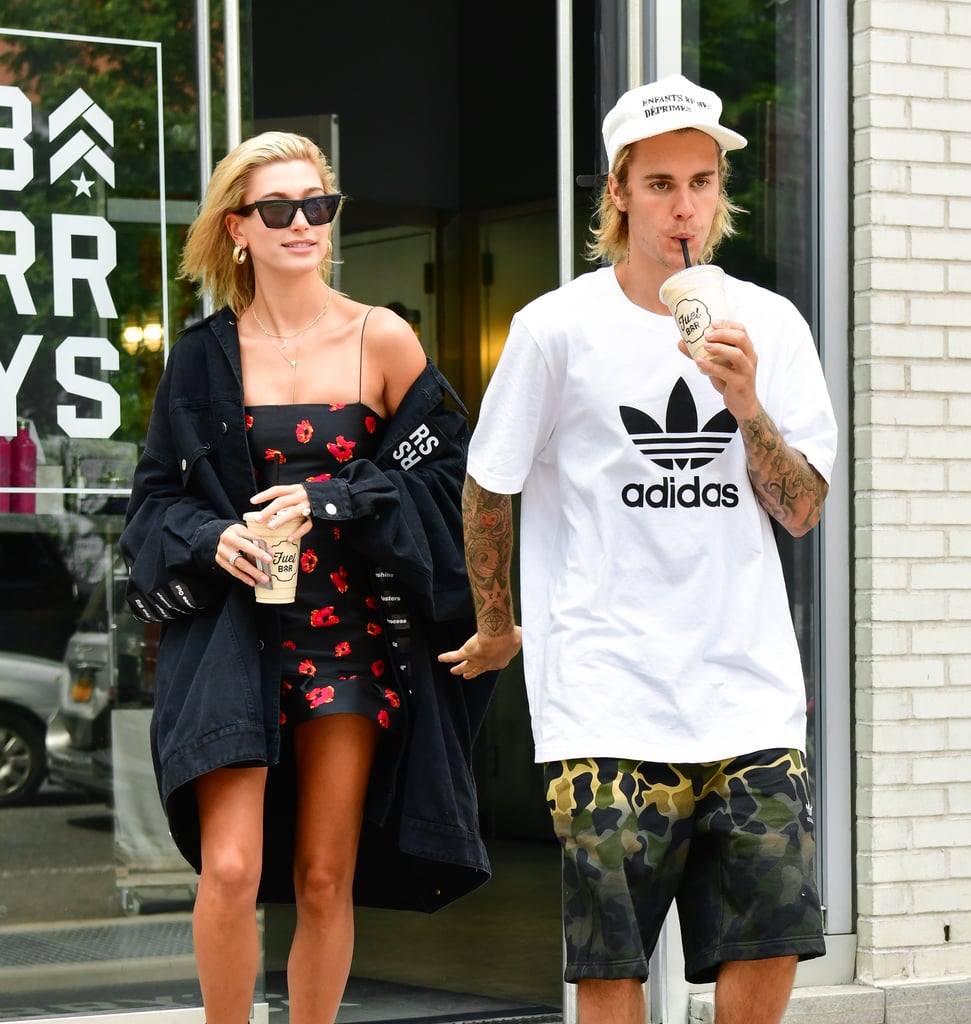 Hailey Baldwin Black Floral Dress With Justin Bieber