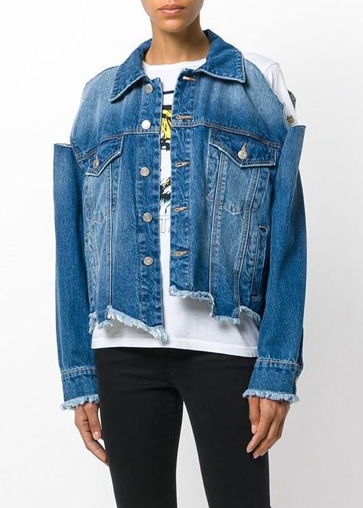 Sjyp Destroyed Denim Jacket Blue