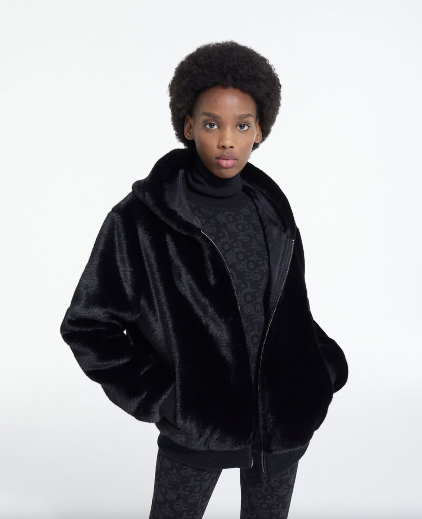 Black faux fur coat with hood uk clearance