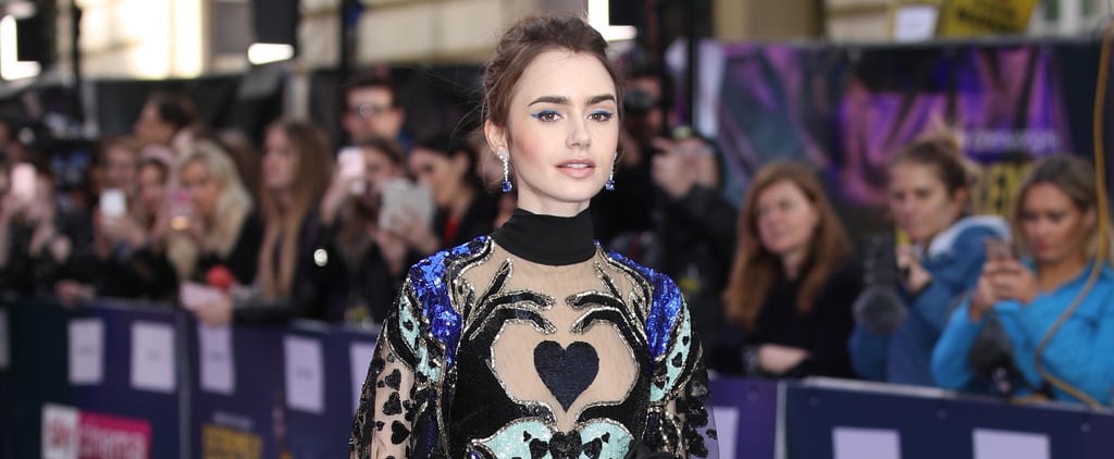 Lily Collins Gown With Hands and Heart 2019