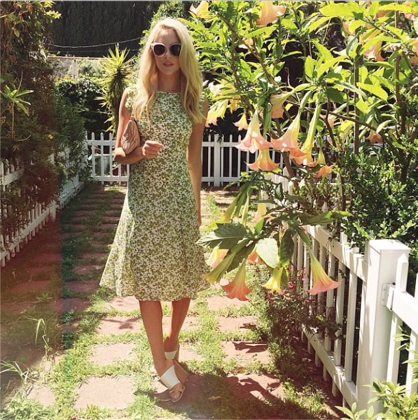 For an outdoor wedding or drinks with friends, mix up a pretty printed dress with a pair of mules.
Source: Instagram user peaceloveshea