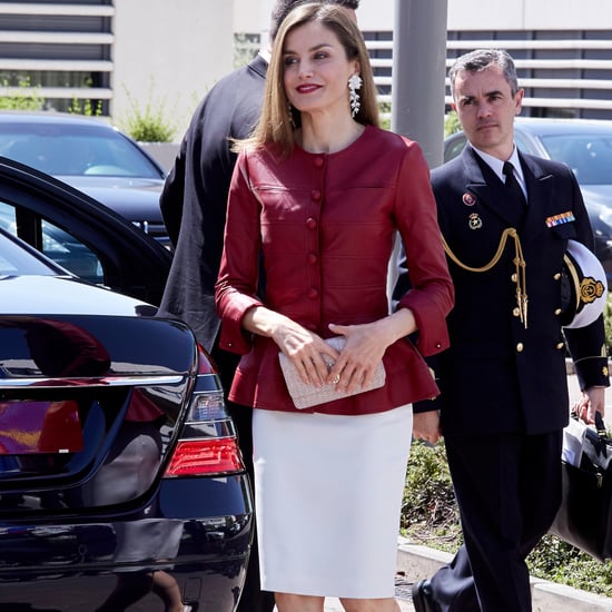 Queen Letizia Burgundy Leather Top May 2017