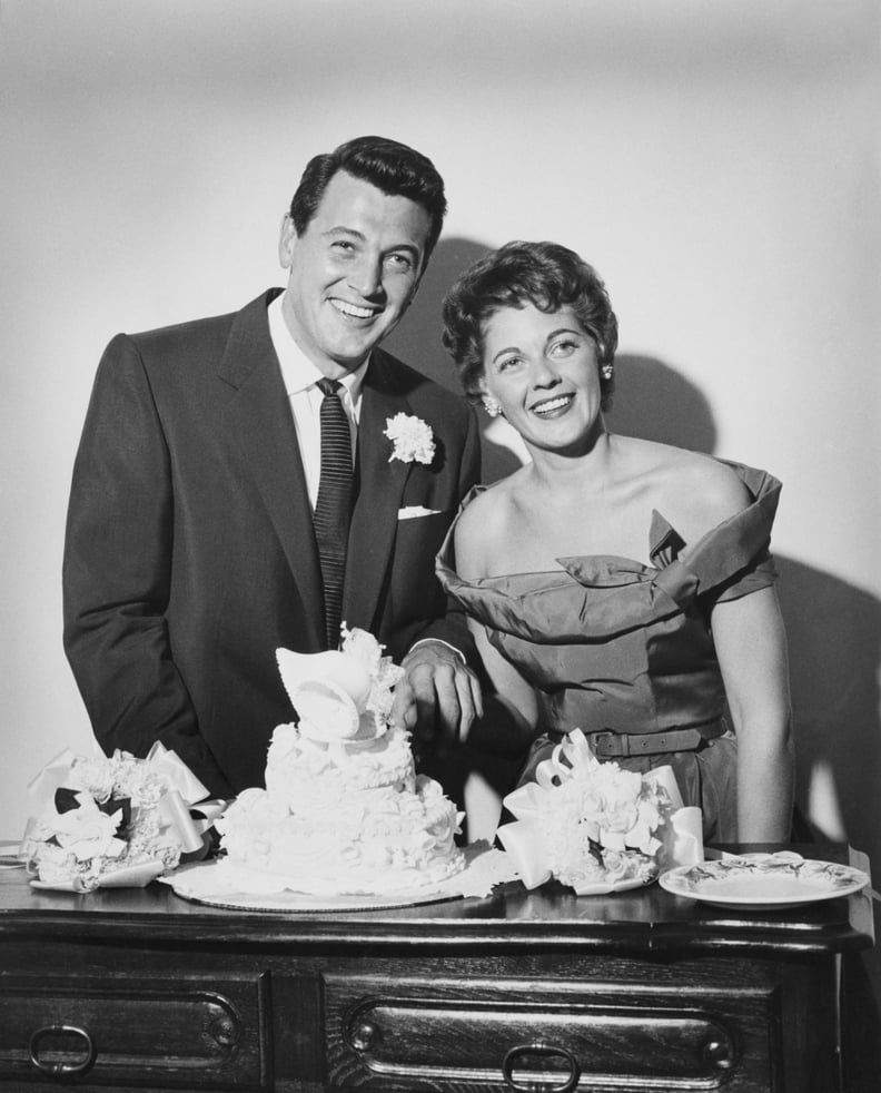 American actor Rock Hudson (1925 - 1985) with Phyllis Gates (1925 - 2006), on their wedding day, Santa Barbara, California, 9th November 1955. (Photo by Pictorial Parade/Archive Photos/Getty Images)
