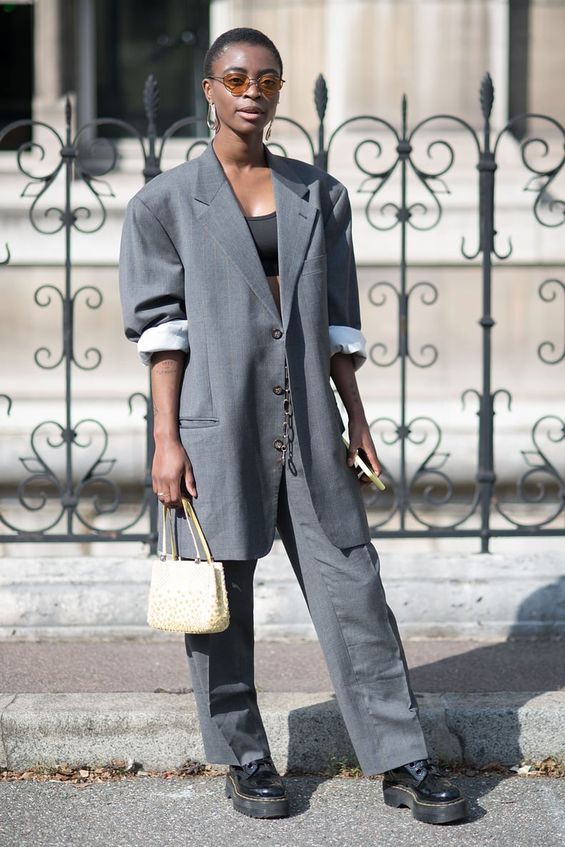 Oversize Suiting, Top Handle Bag, and Doc Martens Platforms