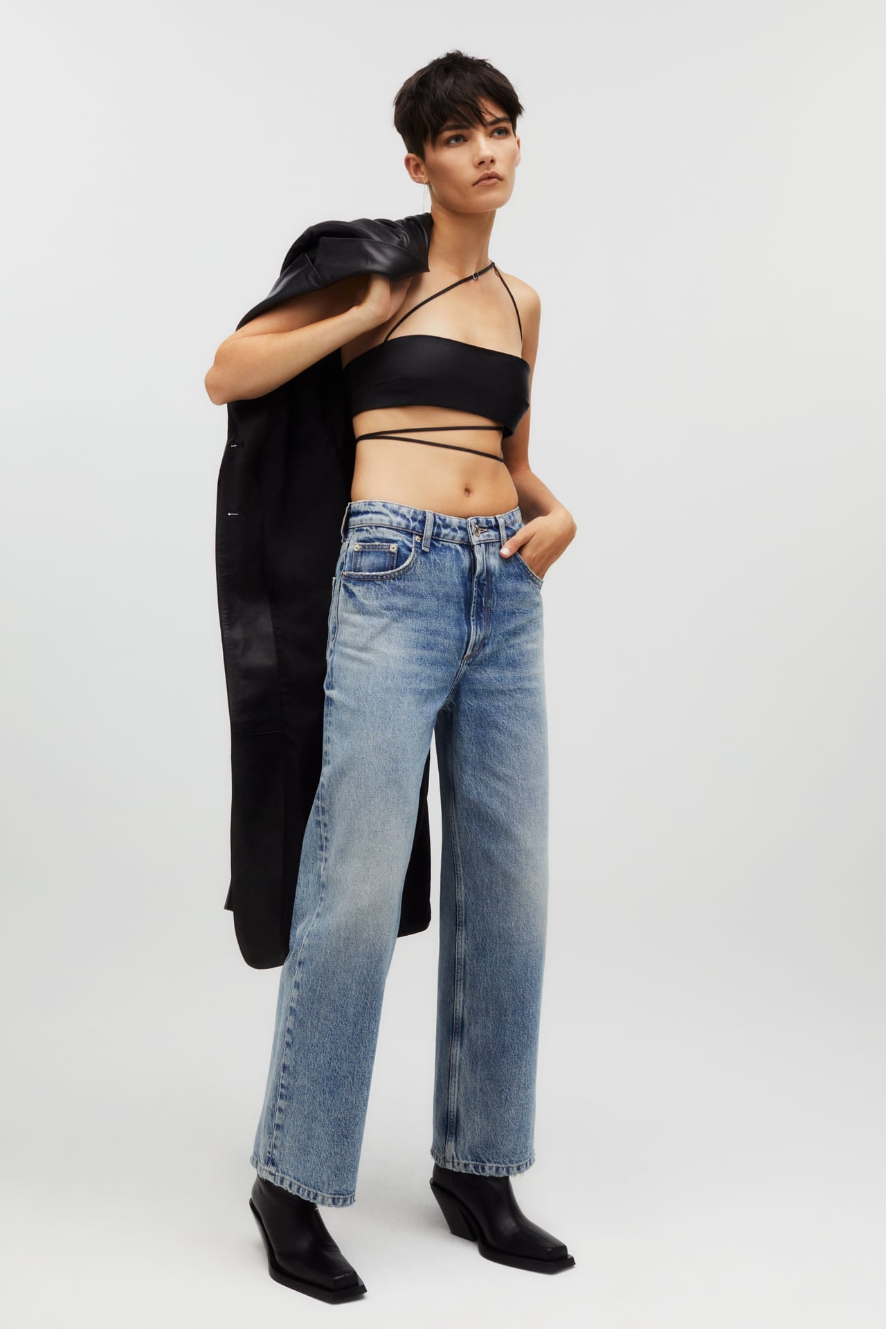 Kaia x Zara Baggy Jeans and Leather Crop Top, Kaia Gerber Has a New  Capsule Collection With Zara