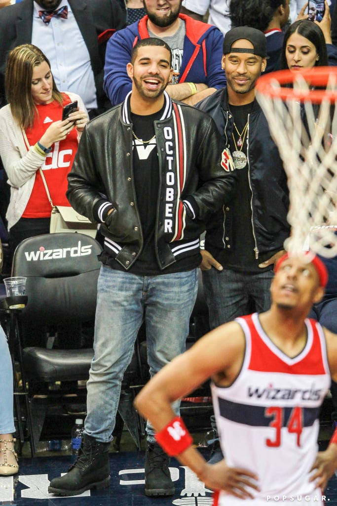 Drake paid close attention to the Washington Wizards and Toronto Raptors basketball game in Washington DC on Friday.