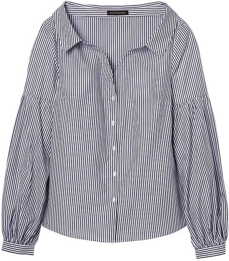 Banana Republic Stripe Open-Collar Bishop-Sleeve Shirt