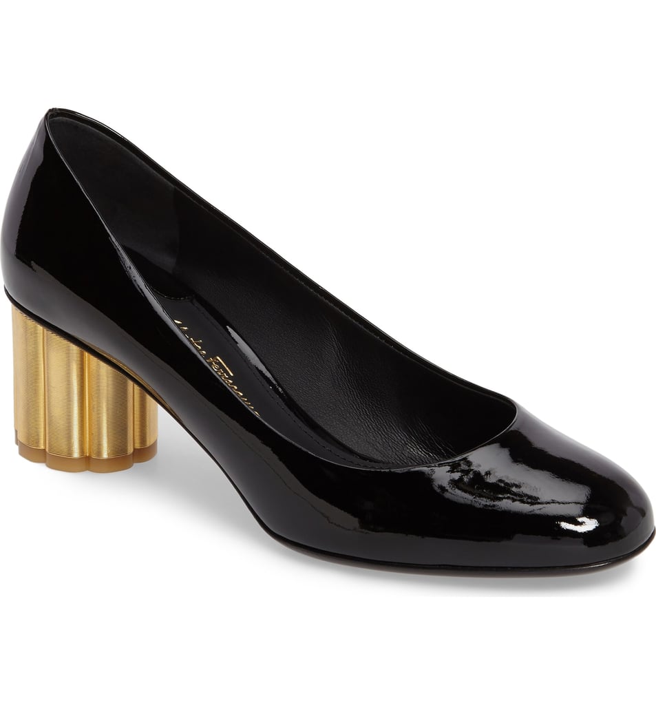 Salvatore Ferragamo Lucca Rounded Toe Flower Heel Pump