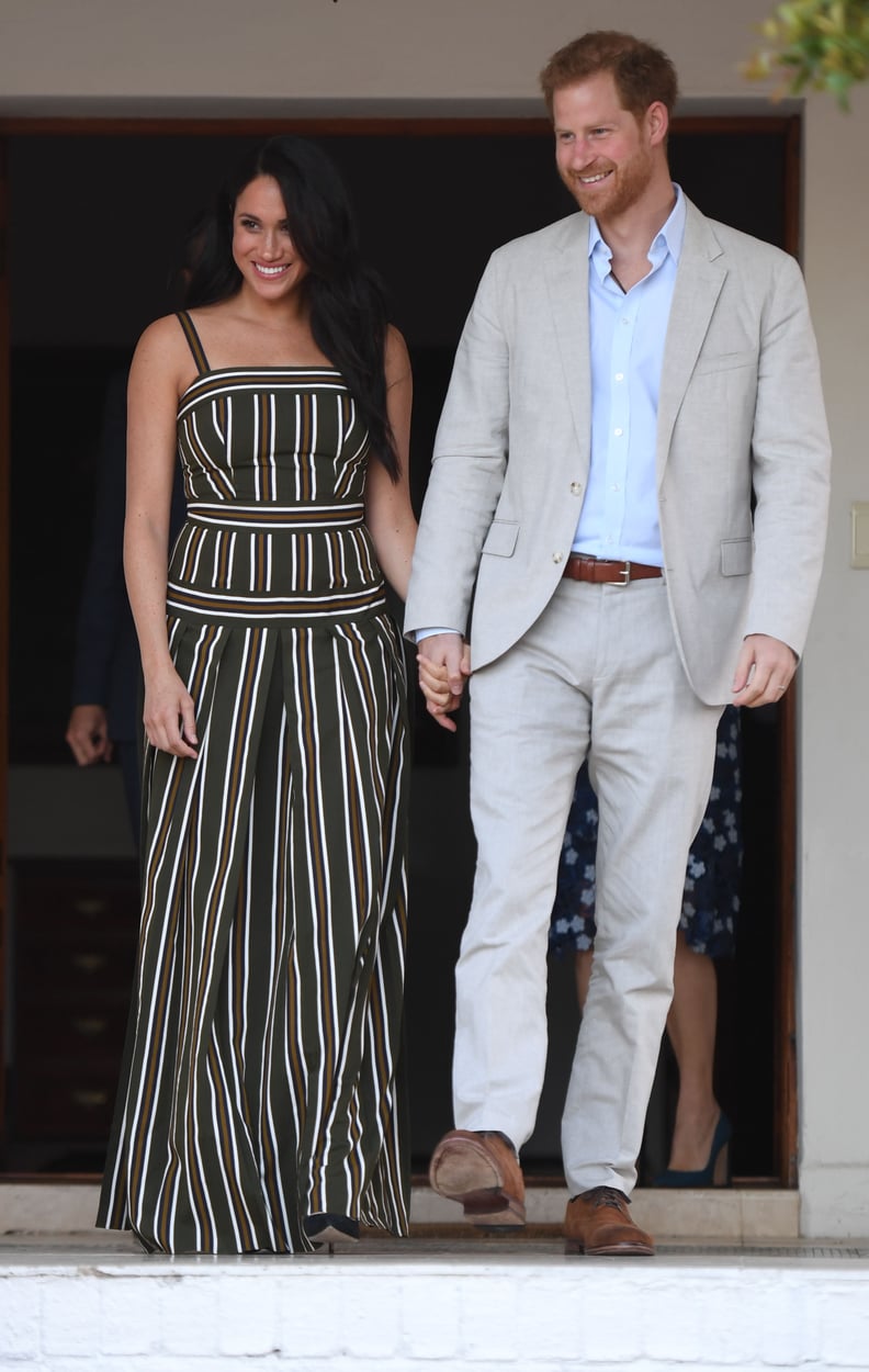 Meghan, Duchess of Sussex Wears A Striped Maxi Dress