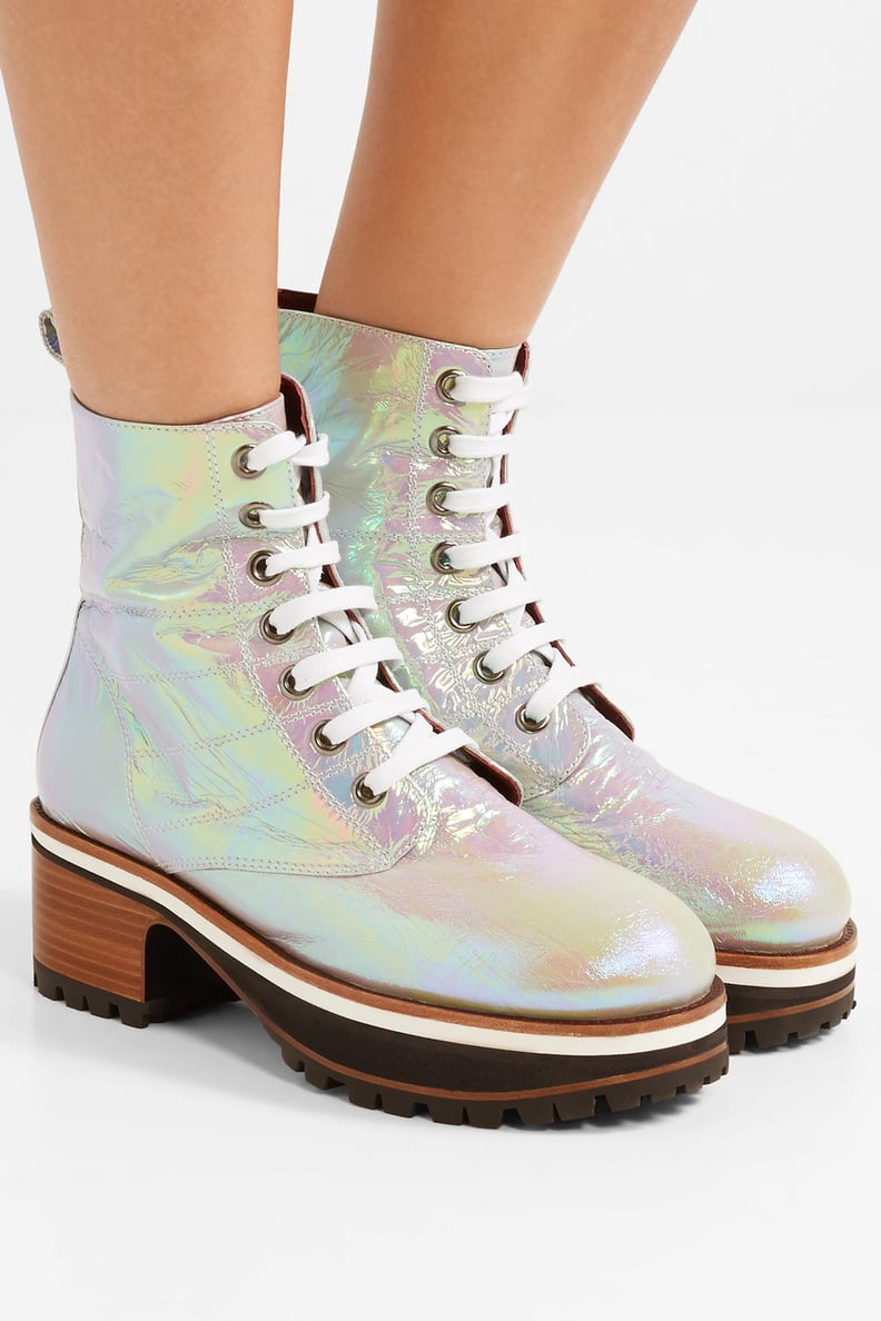 Sies Marjan Jessa Lace Up Iridescent Coated Leather Ankle Boots