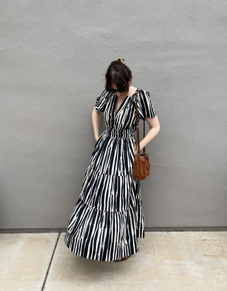 woman wearing anthropologie somerset maxi dress